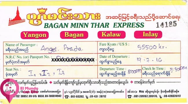 Precio autobús de Yangon a Bagan