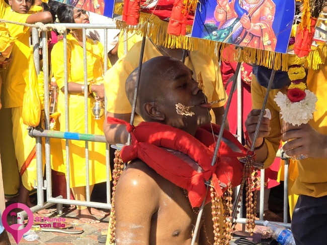 Devotos hindúes durante la celebración del Thaipusam